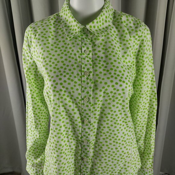 Crown & Ivy 100% Cotton, Green & White Polka Dot Print Button Down Shirt Small - Picture 3 of 13